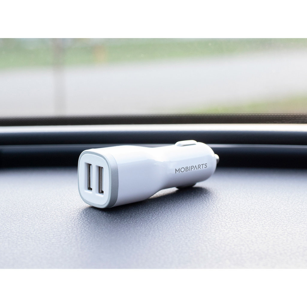 Mobiparts Mobiparts Dual USB Autolader 12W met Micro-USB Kabel - Wit