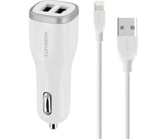 Mobiparts Mobiparts Dual USB Autolader 12W (2.4A) met Lightning-kabel - Wit