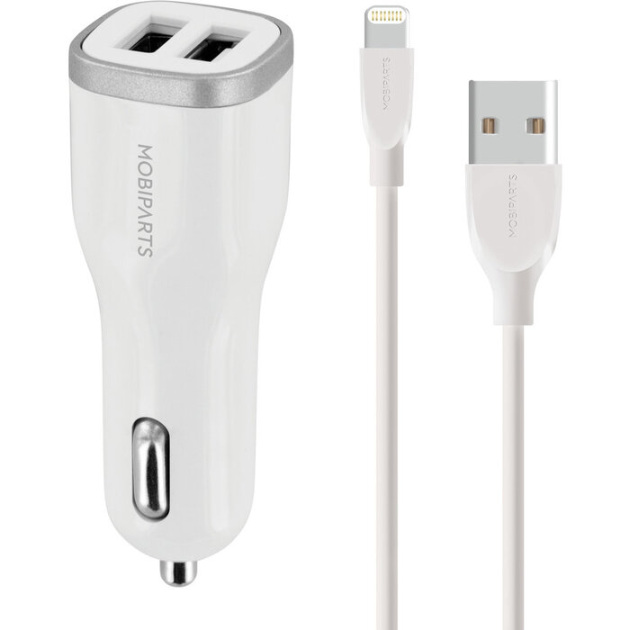 Mobiparts Mobiparts Dual USB Autolader 12W (2.4A) met Lightning-kabel - Wit
