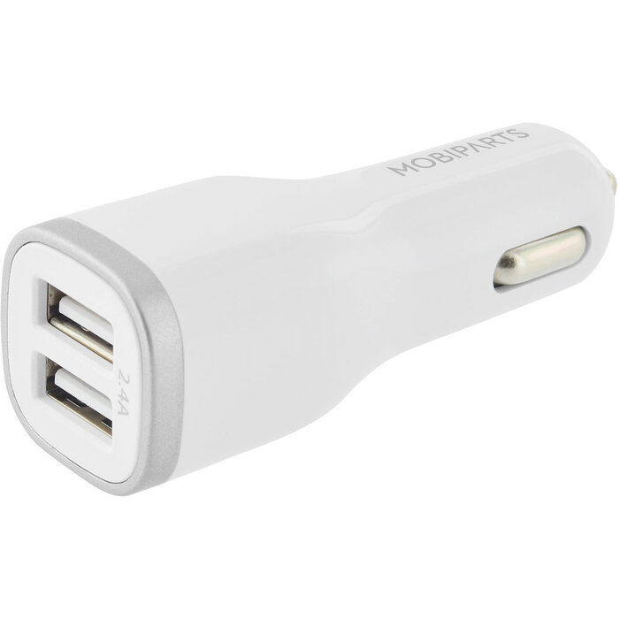 Mobiparts Mobiparts Dual USB Autolader 12W (2.4A) met Lightning-kabel - Wit