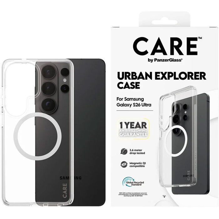 CARE by PanzerGlass CARE by PanzerGlass Urban Explorer Case Transparent w. White Qi Samsung Galaxy S26 Ultra
