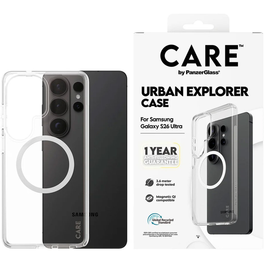 CARE by PanzerGlass CARE by PanzerGlass Urban Explorer Case Transparent w. White Qi Samsung Galaxy S26 Ultra
