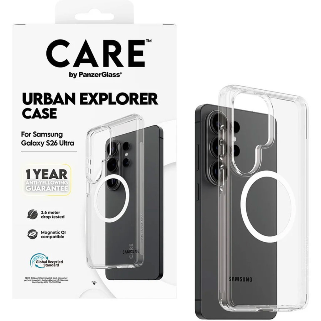 CARE by PanzerGlass CARE by PanzerGlass Urban Explorer Case Transparent w. White Qi Samsung Galaxy S26 Ultra