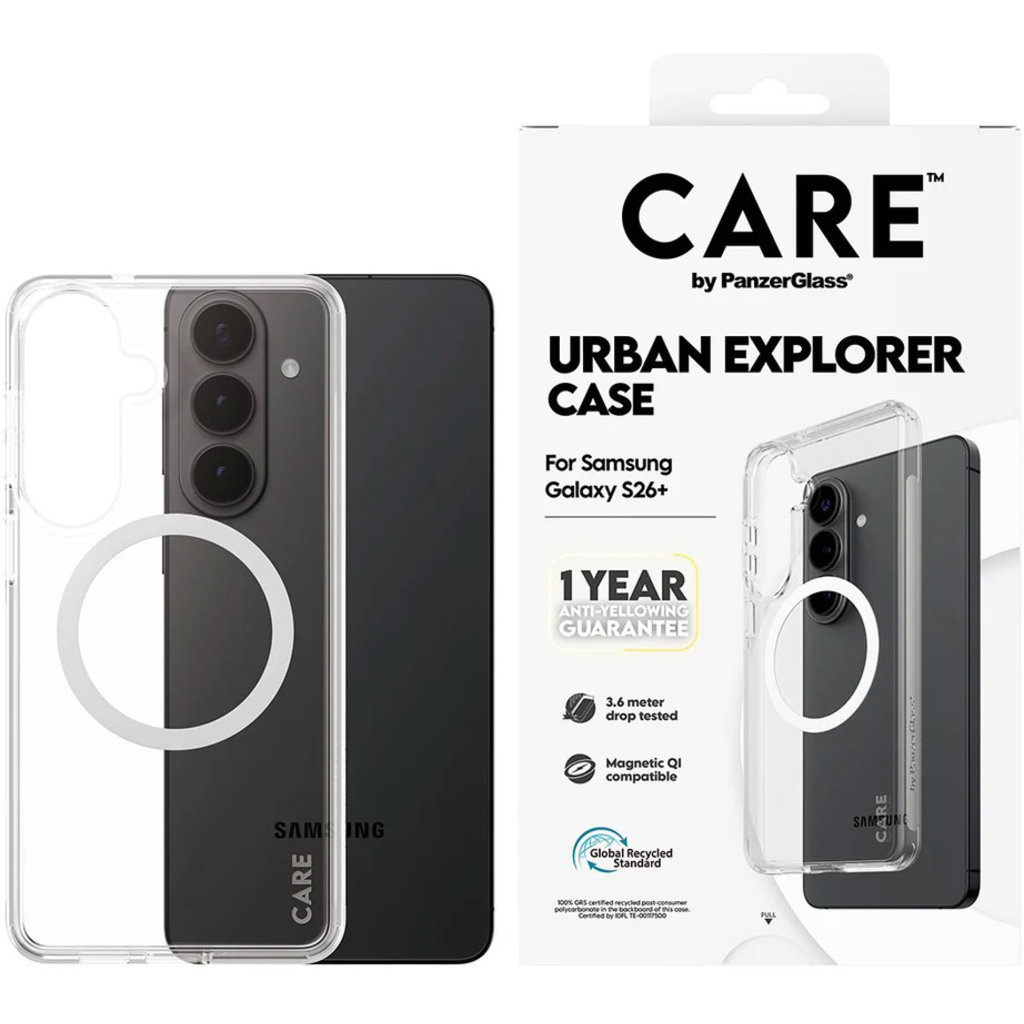 CARE by PanzerGlass CARE by PanzerGlass Urban Explorer Case Transparent w. White Qi Samsung Galaxy S26 Plus, foto 2 van 5