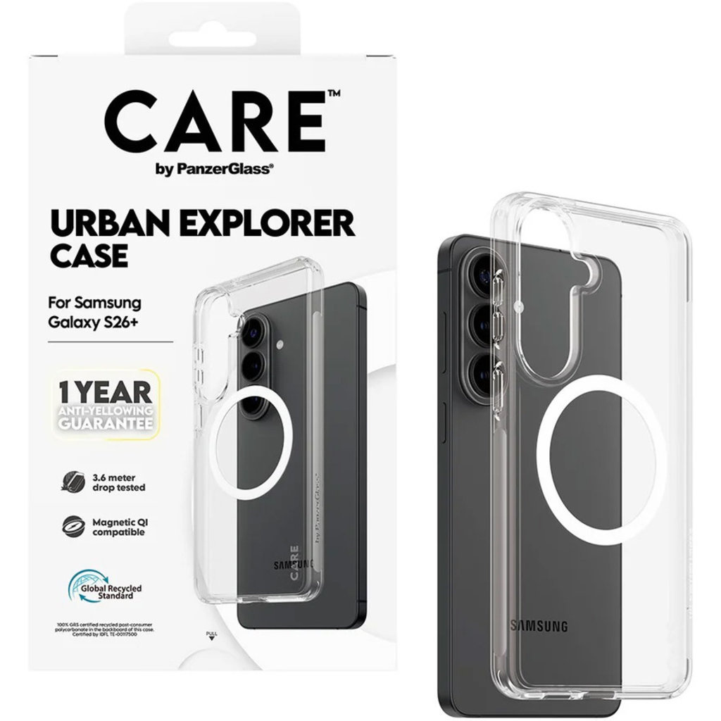 CARE by PanzerGlass CARE by PanzerGlass Urban Explorer Case Transparent w. White Qi Samsung Galaxy S26 Plus