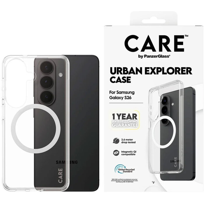 CARE by PanzerGlass CARE by PanzerGlass Urban Explorer Case Transparent w. White Qi Samsung Galaxy S26