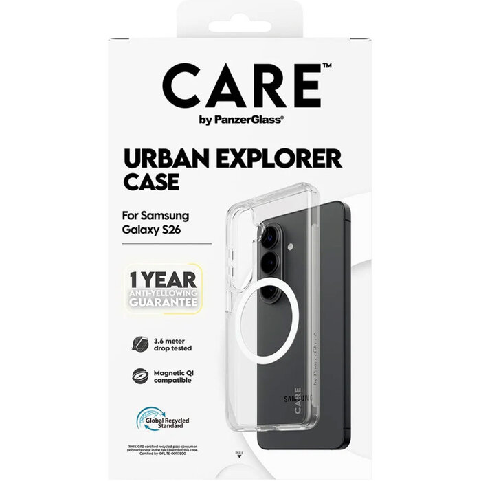 CARE by PanzerGlass CARE by PanzerGlass Urban Explorer Case Transparent w. White Qi Samsung Galaxy S26