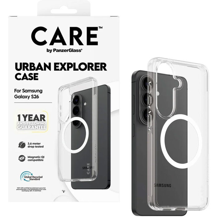 CARE by PanzerGlass CARE by PanzerGlass Urban Explorer Case Transparent w. White Qi Samsung Galaxy S26