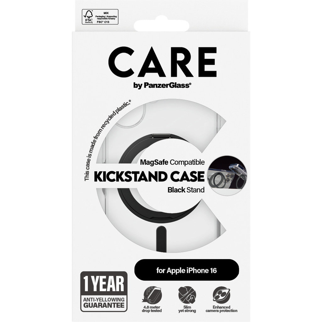 CARE by PanzerGlass PanzerGlass CARE MagSafe Hoesje iPhone 16 met Kickstand - Transparant, foto 4 van 5