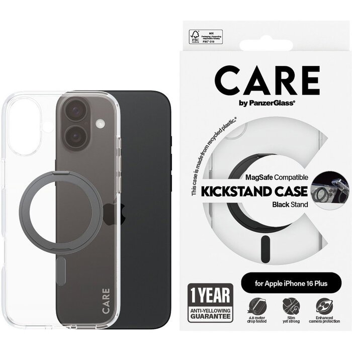 CARE by PanzerGlass PanzerGlass CARE Case iPhone 16 Plus Transparant met MagSafe en Kickstand