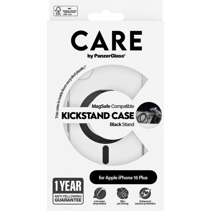 CARE by PanzerGlass CARE by PanzerGlass Feature Case Transparent w. Black Kickstand & MagSafe iPhone 16 Plus