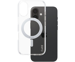 CARE by PanzerGlass PanzerGlass CARE iPhone 16 Hoesje - Transparant met MagSafe & Zilveren Kickstand