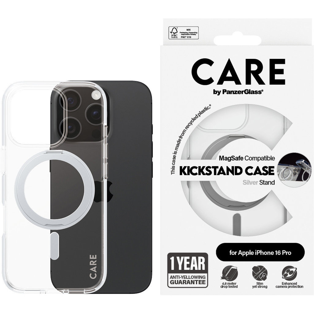 CARE by PanzerGlass PanzerGlass CARE Case iPhone 16 Pro - Transparant met MagSafe & Kickstand, foto 3 van 5