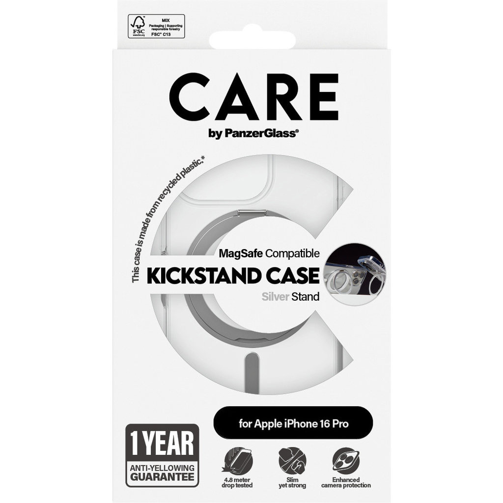 CARE by PanzerGlass PanzerGlass CARE Case iPhone 16 Pro - Transparant met MagSafe & Kickstand, foto 4 van 5
