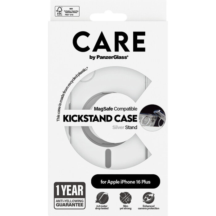 CARE by PanzerGlass PanzerGlass CARE Case voor iPhone 16 Plus - Transparant met MagSafe & Kickstand