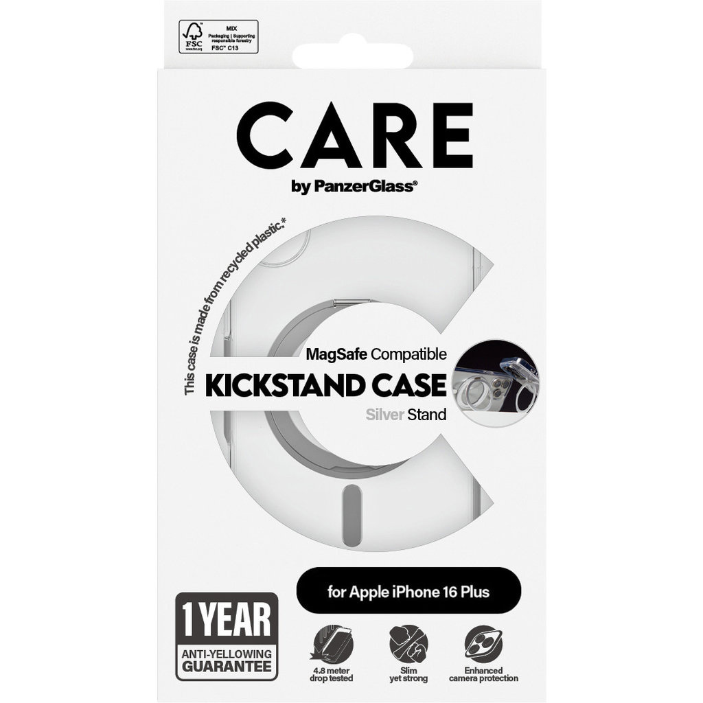 CARE by PanzerGlass PanzerGlass CARE Case voor iPhone 16 Plus - Transparant met MagSafe & Kickstand