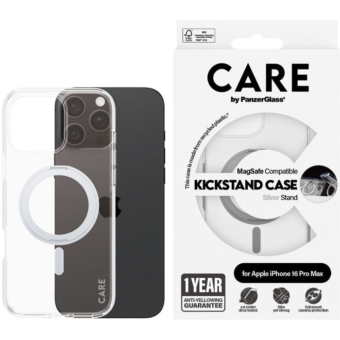 CARE by PanzerGlass PanzerGlass CARE Case voor iPhone 16 Pro Max - Transparant met MagSafe & Kickstand