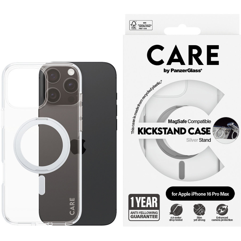 CARE by PanzerGlass PanzerGlass CARE Case voor iPhone 16 Pro Max - Transparant met MagSafe & Kickstand, foto 3 van 5