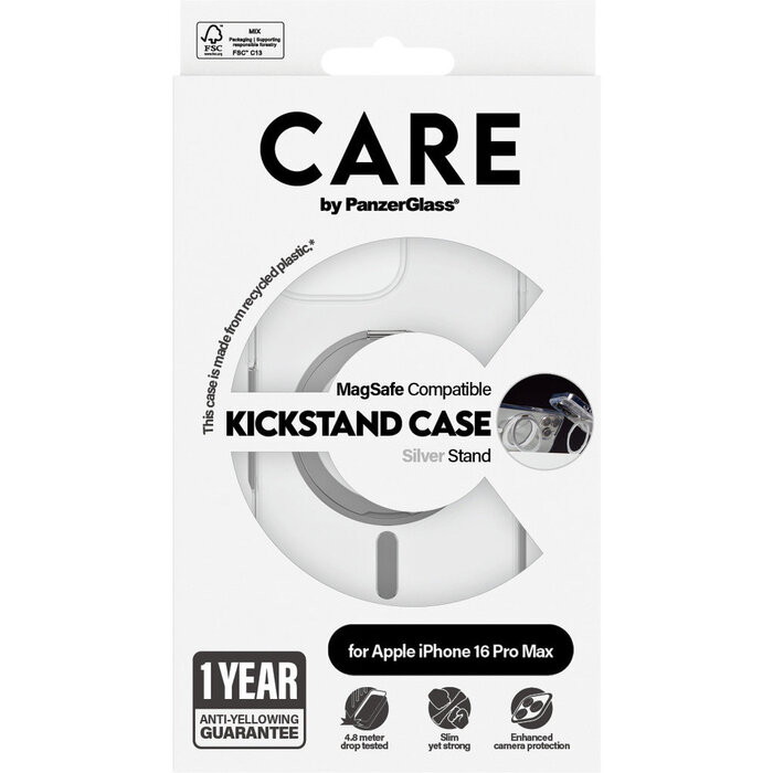 CARE by PanzerGlass CARE by PanzerGlass Feature Case Transparent w. Silver Kickstand & MagSafe iPhone 16 Pro Max