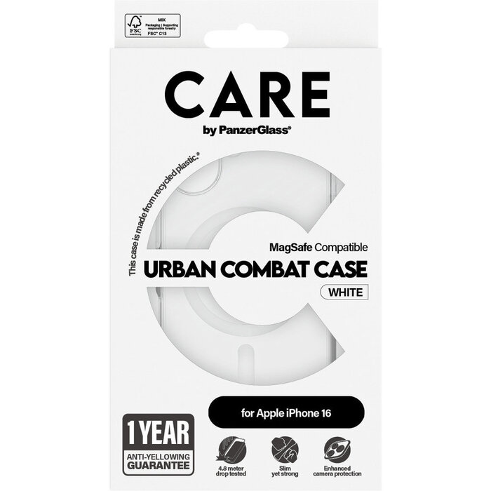 CARE by PanzerGlass CARE by PanzerGlass Flagship Case Transparent Urban Combat w. White MagSafe iPhone 16