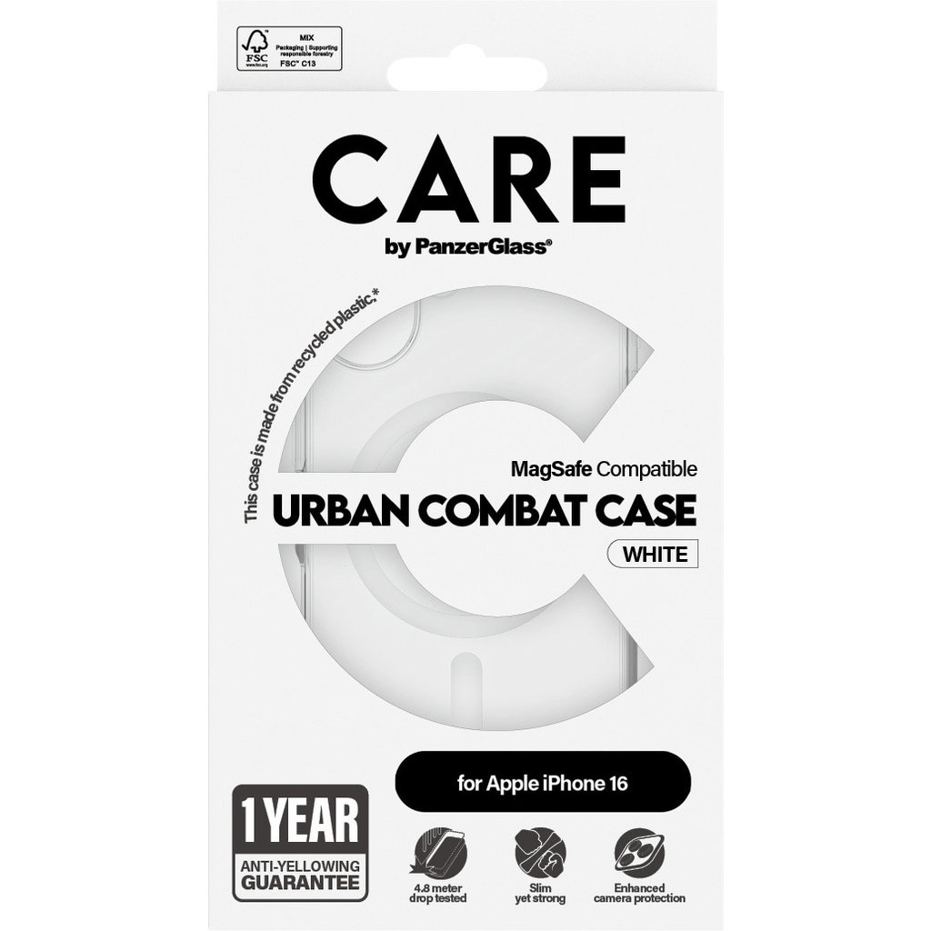 CARE by PanzerGlass CARE by PanzerGlass Flagship Case Transparent Urban Combat w. White MagSafe iPhone 16, foto 4 van 5