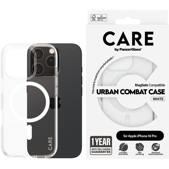 CARE by PanzerGlass CARE by PanzerGlass Flagship Case Transparent Urban Combat w. White MagSafe iPhone 16 Pro