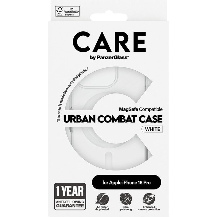 CARE by PanzerGlass CARE by PanzerGlass Flagship Case Transparent Urban Combat w. White MagSafe iPhone 16 Pro