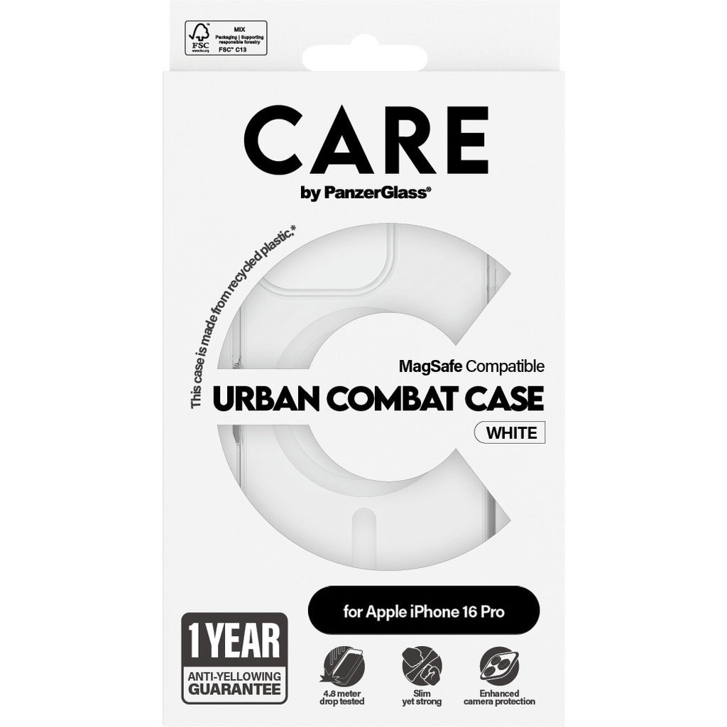 CARE by PanzerGlass PanzerGlass Urban Combat Case voor iPhone 16 Pro - MagSafe Transparant