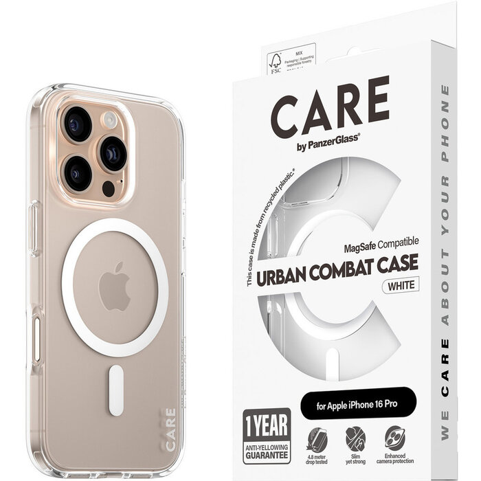CARE by PanzerGlass CARE by PanzerGlass Flagship Case Transparent Urban Combat w. White MagSafe iPhone 16 Pro