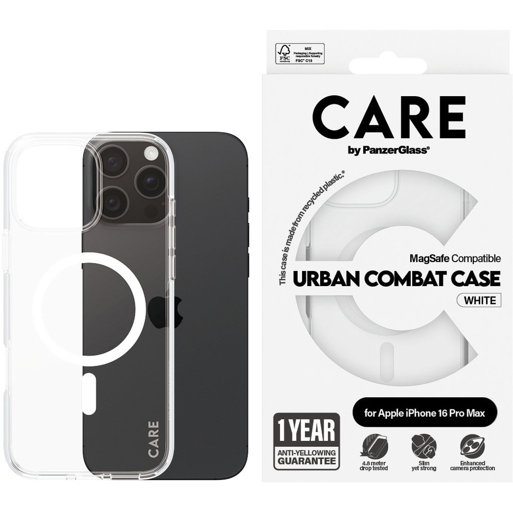 CARE by PanzerGlass CARE by PanzerGlass Flagship Case Transparent Urban Combat w. White MagSafe iPhone 16 Pro Max, foto 3 van 5