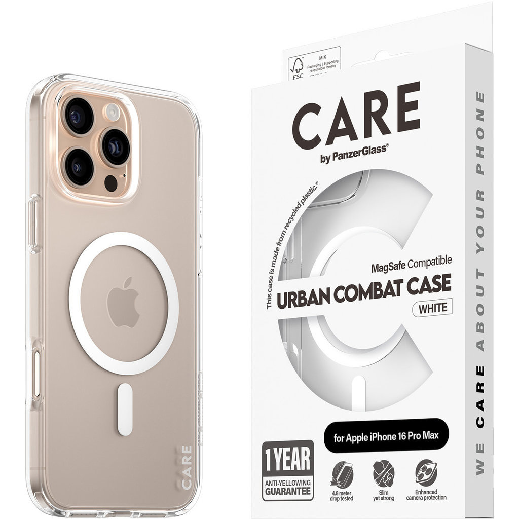 CARE by PanzerGlass CARE by PanzerGlass Flagship Case Transparent Urban Combat w. White MagSafe iPhone 16 Pro Max, foto 5 van 5