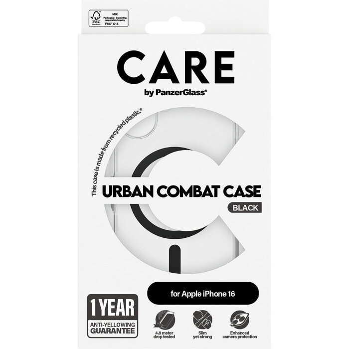 CARE by PanzerGlass CARE by PanzerGlass Flagship Case Transparent Urban Combat w. Black MagSafe iPhone 16