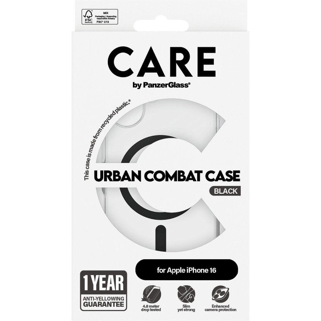 CARE by PanzerGlass CARE by PanzerGlass Flagship Case Transparent Urban Combat w. Black MagSafe iPhone 16