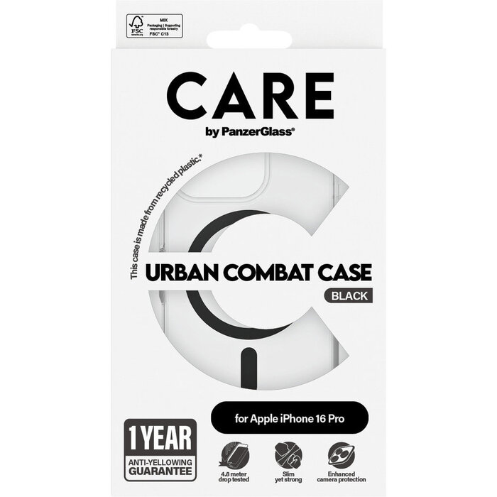 CARE by PanzerGlass PanzerGlass Urban Combat MagSafe Case voor iPhone 16 Pro - Transparant/Zwart