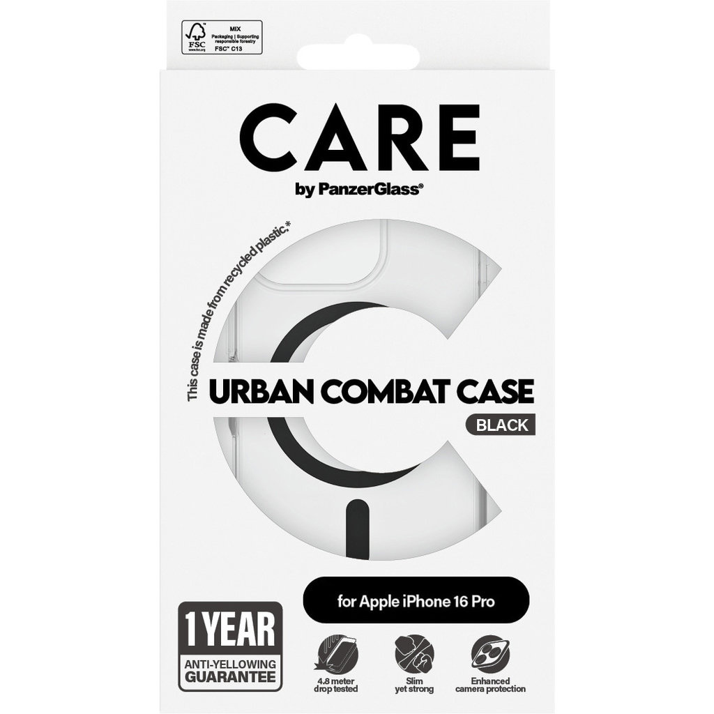 CARE by PanzerGlass PanzerGlass Urban Combat MagSafe Case voor iPhone 16 Pro - Transparant/Zwart