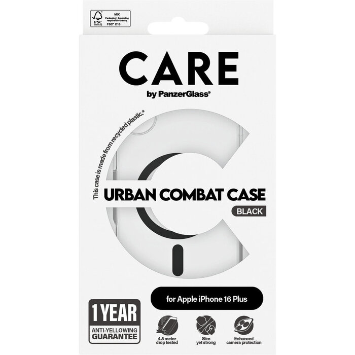 CARE by PanzerGlass PanzerGlass Urban Combat MagSafe Case iPhone 16 Plus - Transparant/Zwart