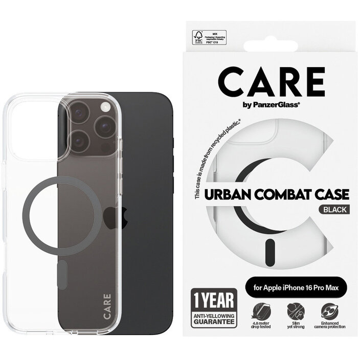 CARE by PanzerGlass CARE by PanzerGlass Flagship Case Transparent Urban Combat w. Black MagSafe iPhone 16 Pro Max