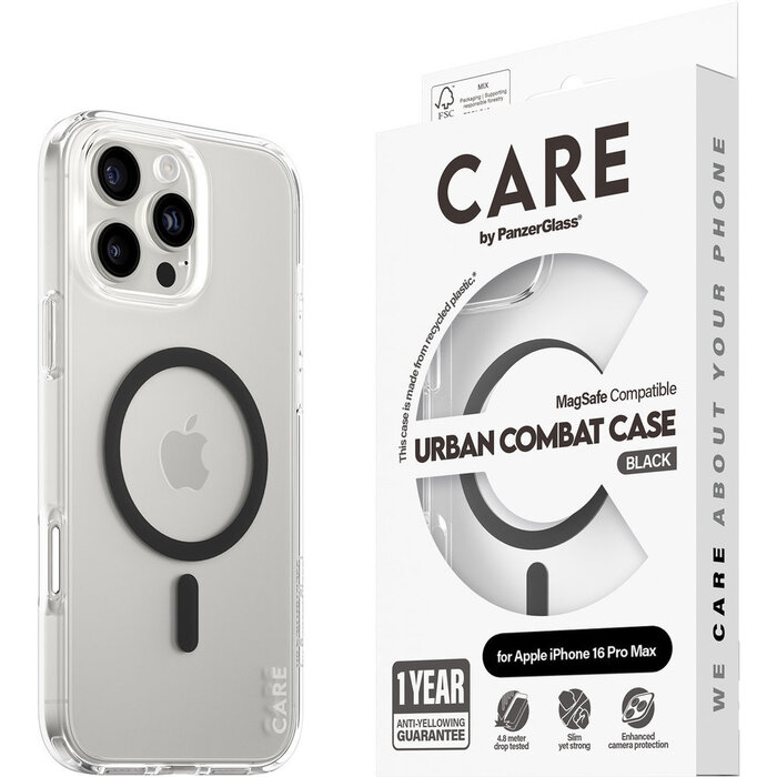 CARE by PanzerGlass CARE by PanzerGlass Flagship Case Transparent Urban Combat w. Black MagSafe iPhone 16 Pro Max