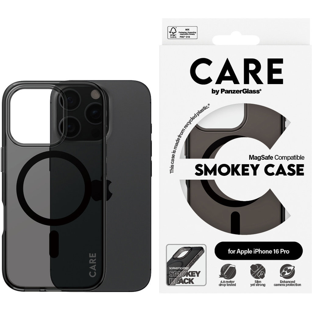 CARE by PanzerGlass PanzerGlass Urban Combat MagSafe Hoesje iPhone 16 Pro - Smokey Black, foto 3 van 5