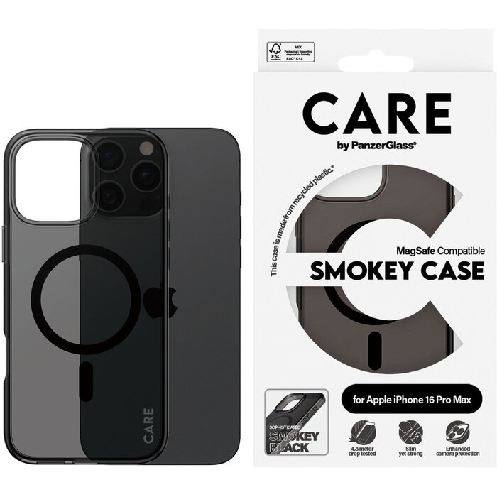 CARE by PanzerGlass PanzerGlass CARE MagSafe Case voor iPhone 16 Pro Max - Smokey Black