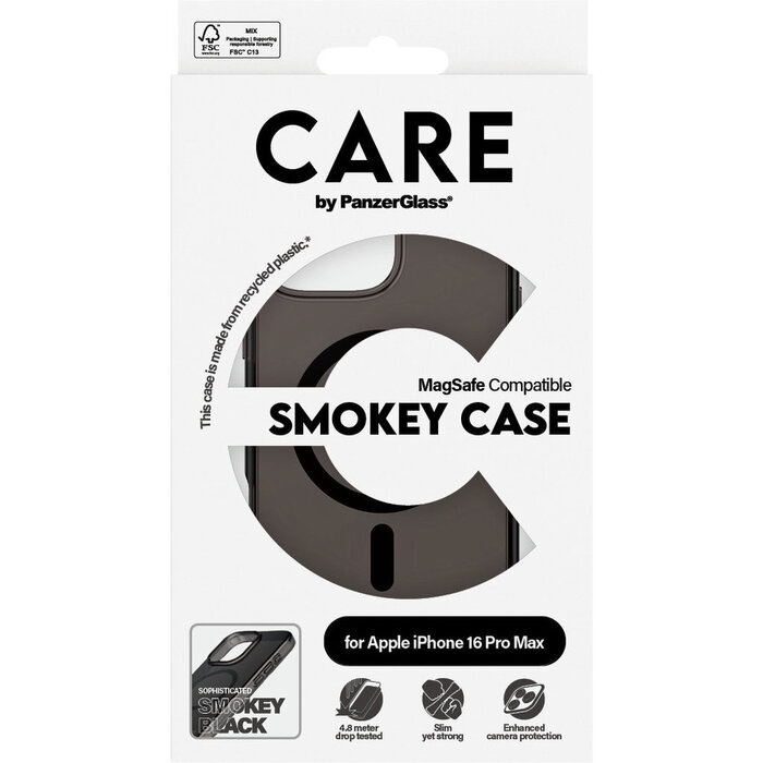 CARE by PanzerGlass PanzerGlass CARE MagSafe Case voor iPhone 16 Pro Max - Smokey Black