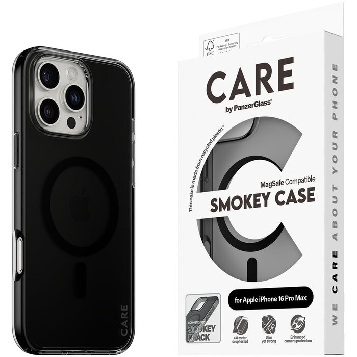 CARE by PanzerGlass PanzerGlass CARE MagSafe Case voor iPhone 16 Pro Max - Smokey Black