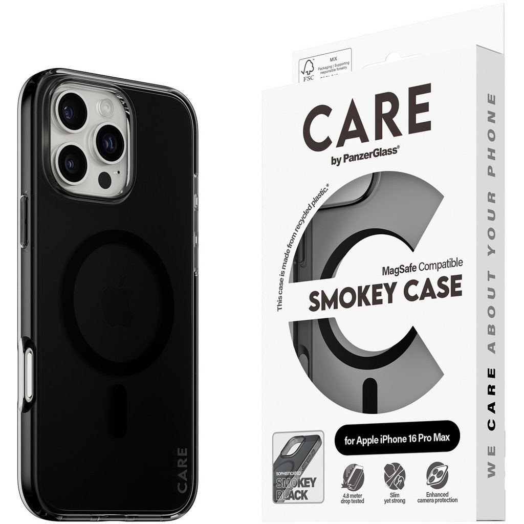 CARE by PanzerGlass PanzerGlass CARE MagSafe Case voor iPhone 16 Pro Max - Smokey Black