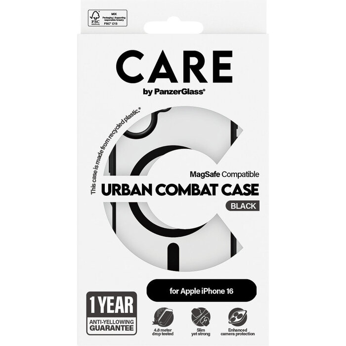 CARE by PanzerGlass PanzerGlass Urban Combat MagSafe Case iPhone 16 - Transparant/Zwart