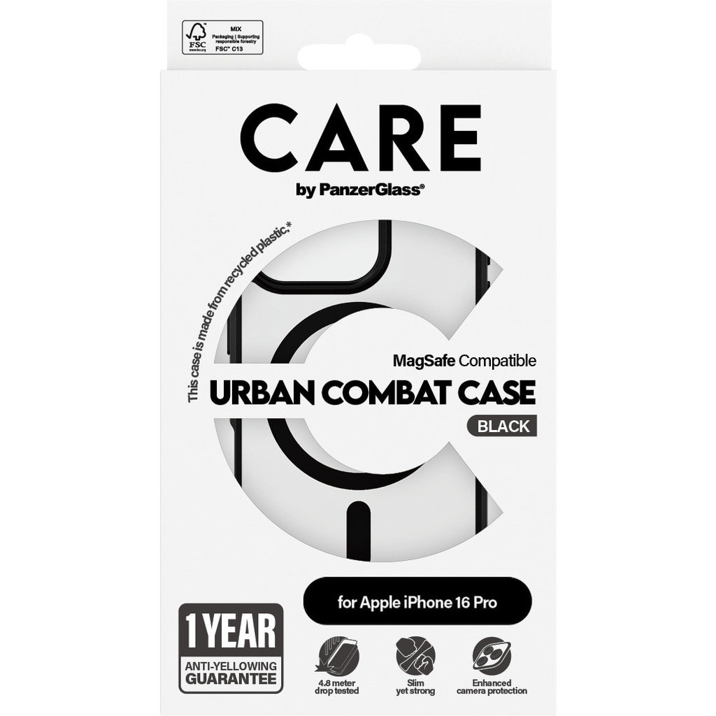 CARE by PanzerGlass PanzerGlass Urban Combat Case voor iPhone 16 Pro - Transparant met MagSafe