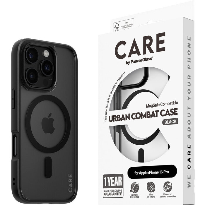 CARE by PanzerGlass CARE by PanzerGlass Flagship Case Transparent Urban Combat w. Black Frame & MagSafe iPhone 16 Pro