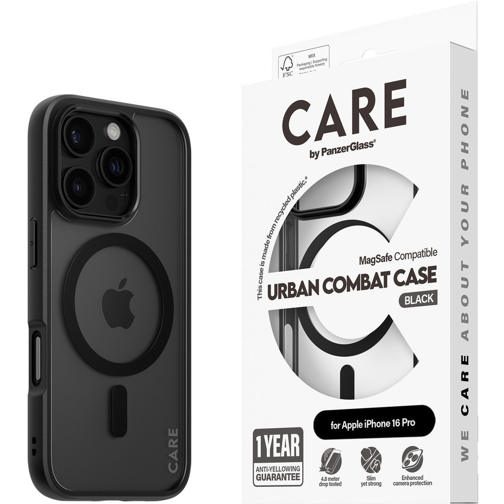 CARE by PanzerGlass PanzerGlass Urban Combat Case voor iPhone 16 Pro - Transparant met MagSafe