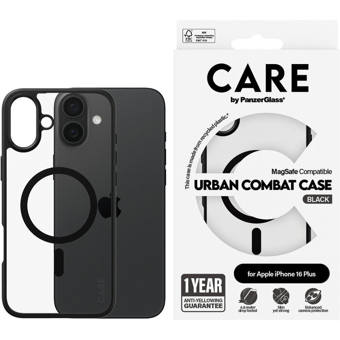 CARE by PanzerGlass CARE by PanzerGlass Flagship Case Transparent Urban Combat w. Black Frame & MagSafe iPhone 16 Plus