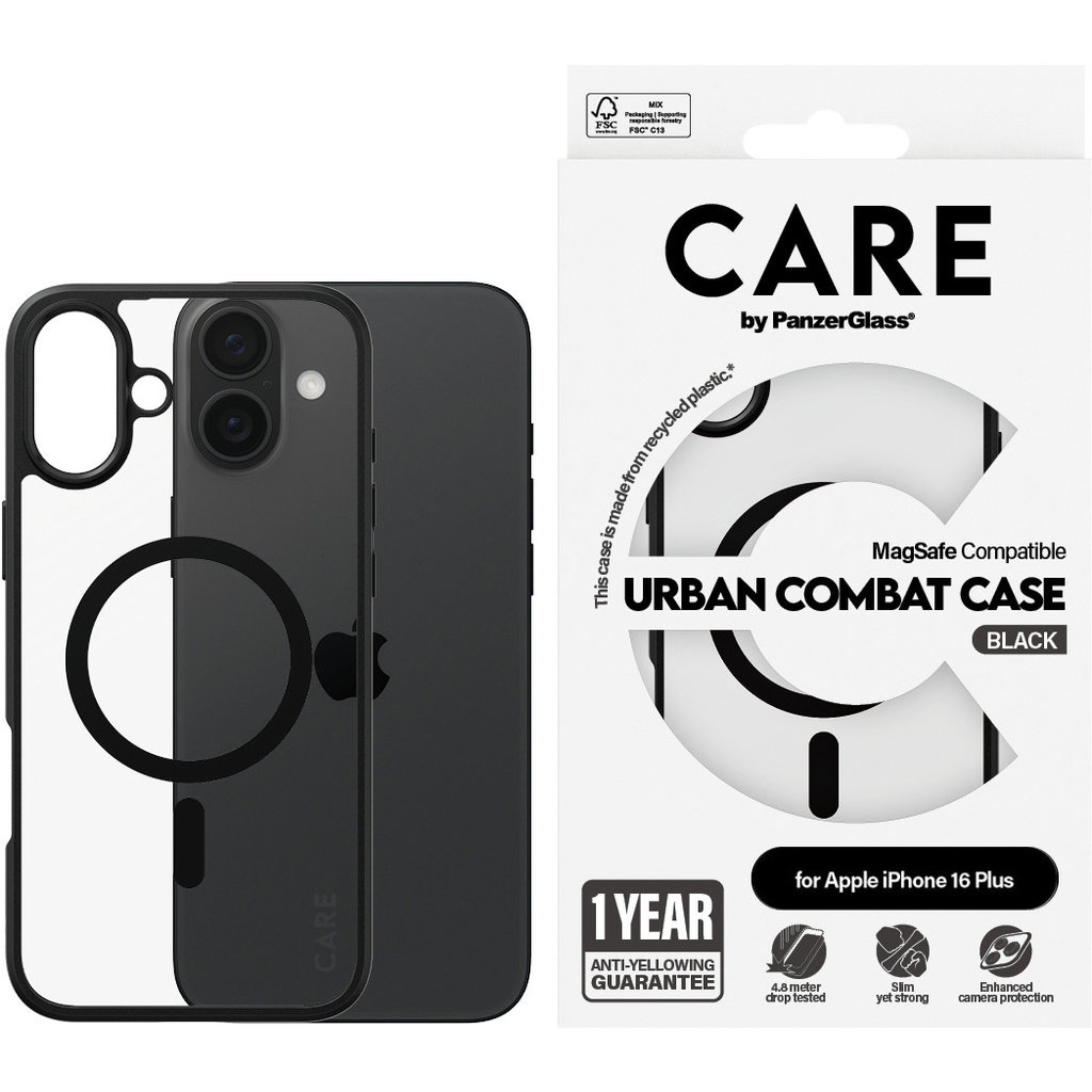 CARE by PanzerGlass CARE by PanzerGlass Flagship Case Transparent Urban Combat w. Black Frame & MagSafe iPhone 16 Plus, foto 3 van 5