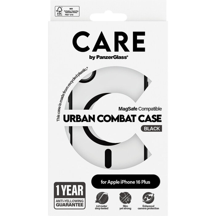 CARE by PanzerGlass CARE by PanzerGlass Flagship Case Transparent Urban Combat w. Black Frame & MagSafe iPhone 16 Plus